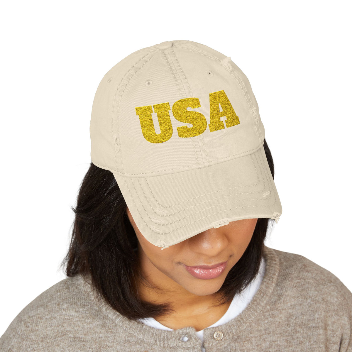 USA embroidered dad hat | distressed trucker cap