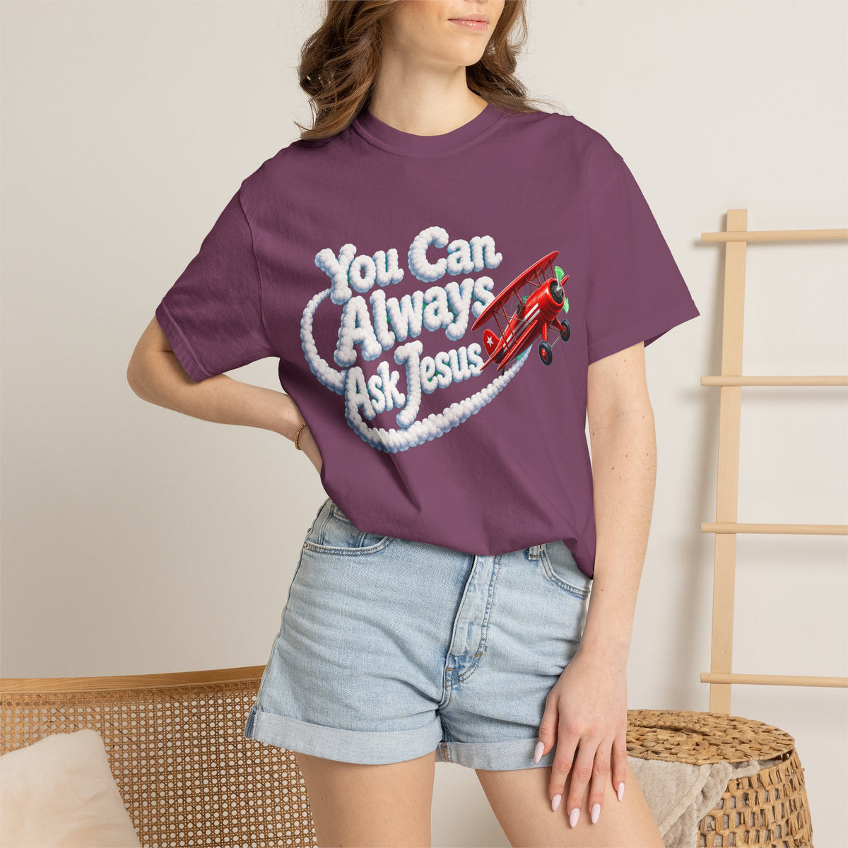 You Can Always Ask Jesus T-Shirt — Retro Biplane Skywriting Christian Tee - Maxx7Designs