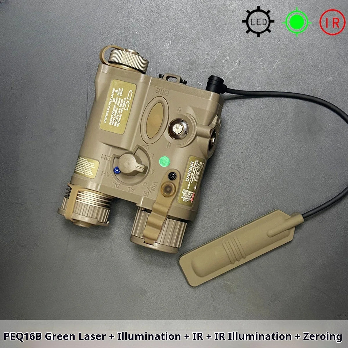 PEQ16B Red Green Laser IR Infrared Illuminator LED Flashlight 20mm Picatinny Tactical Hunting Night Game Accessory