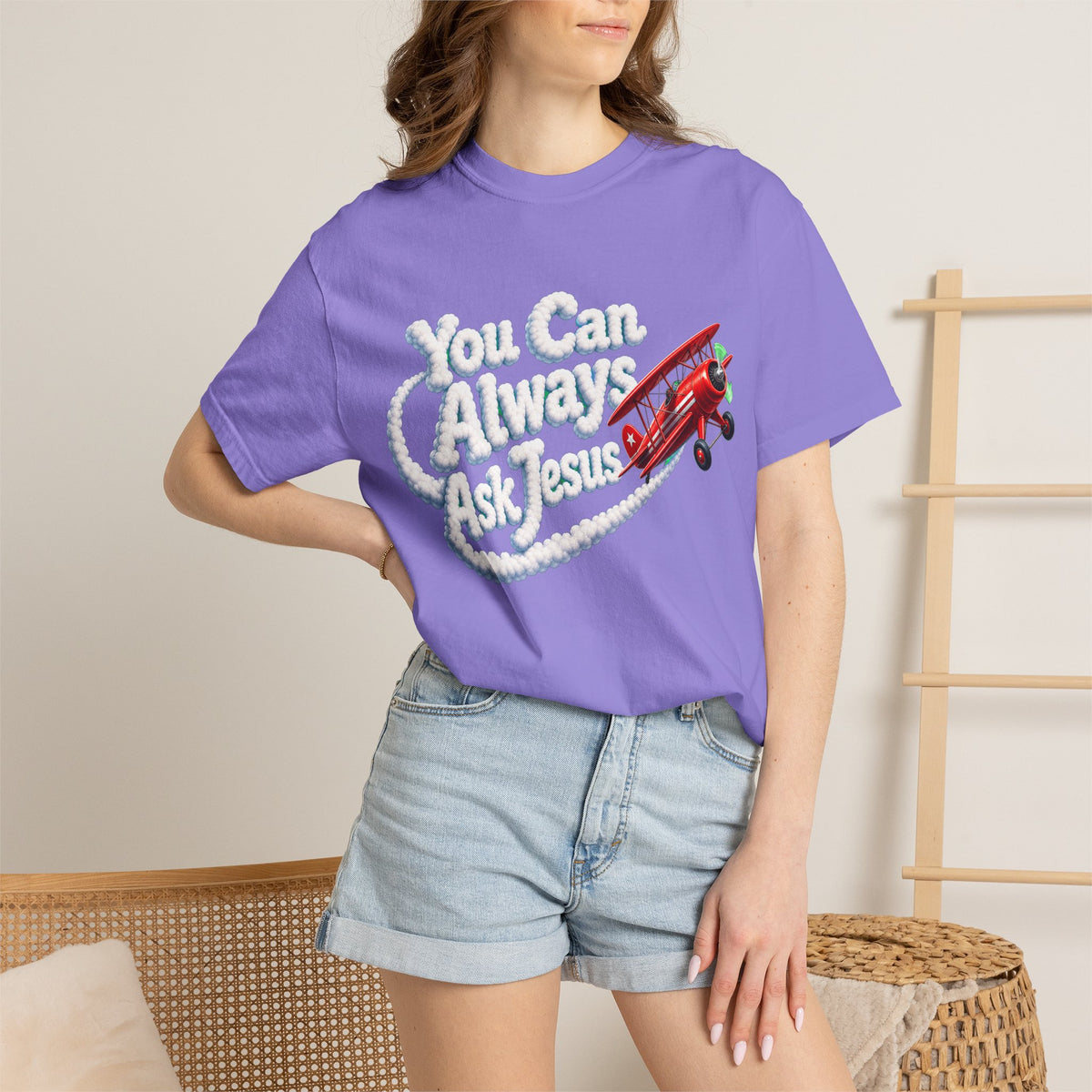 You Can Always Ask Jesus T-Shirt — Retro Biplane Skywriting Christian Tee - Maxx7Designs