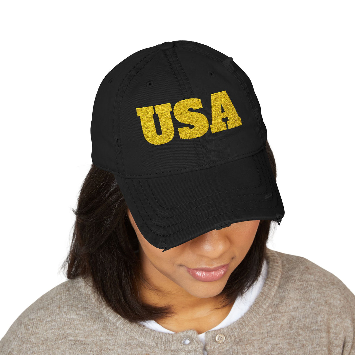 USA embroidered dad hat | distressed trucker cap