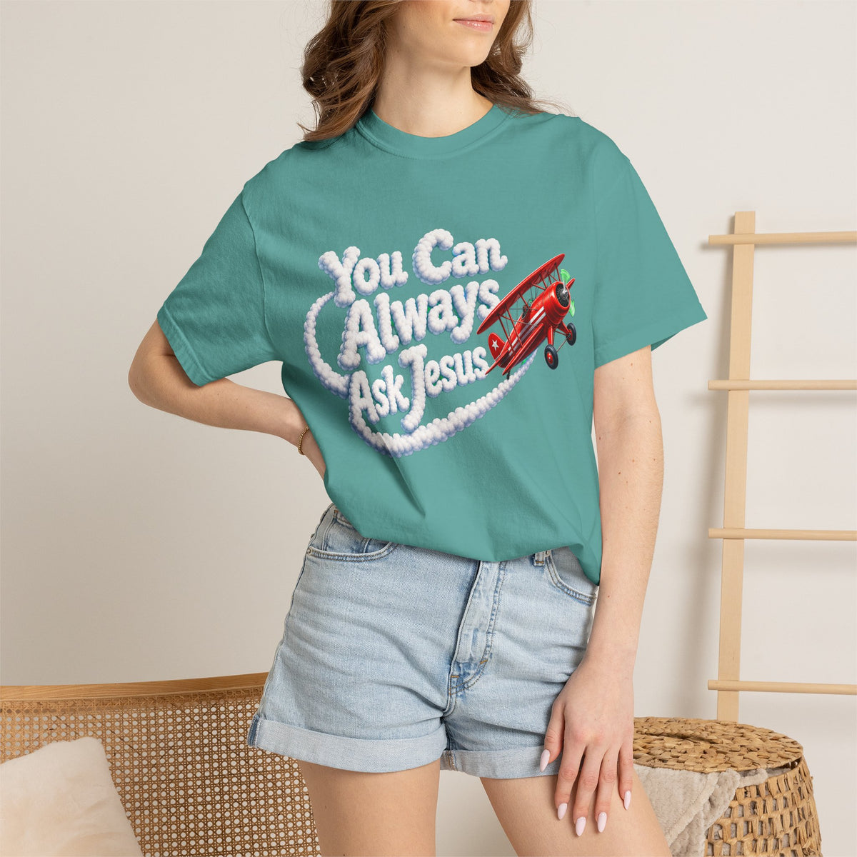 You Can Always Ask Jesus T-Shirt — Retro Biplane Skywriting Christian Tee - Maxx7Designs