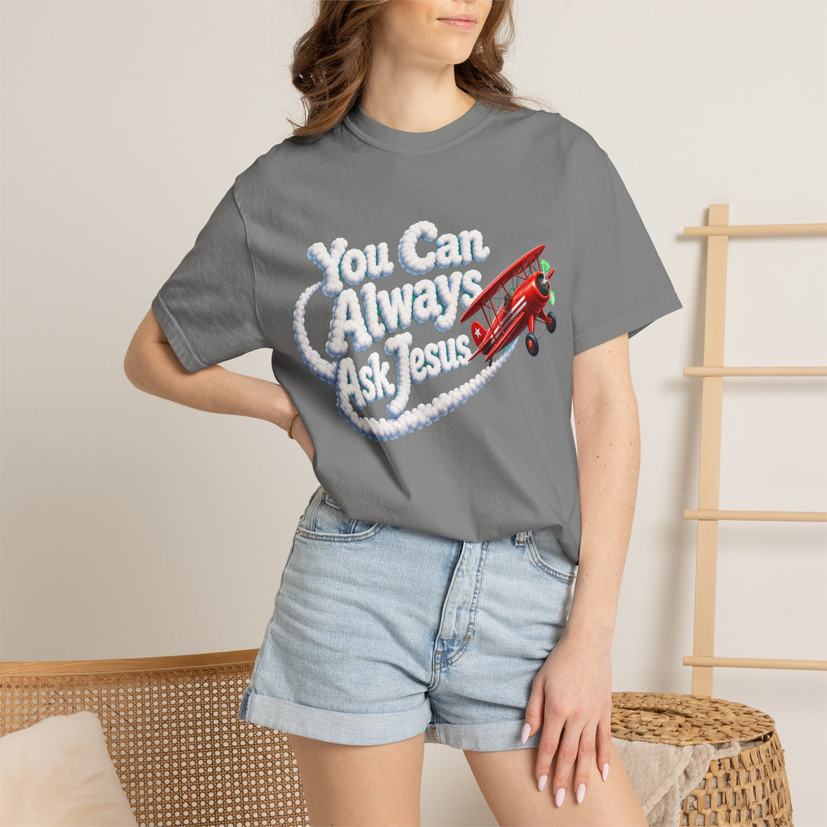 You Can Always Ask Jesus T-Shirt — Retro Biplane Skywriting Christian Tee - Maxx7Designs
