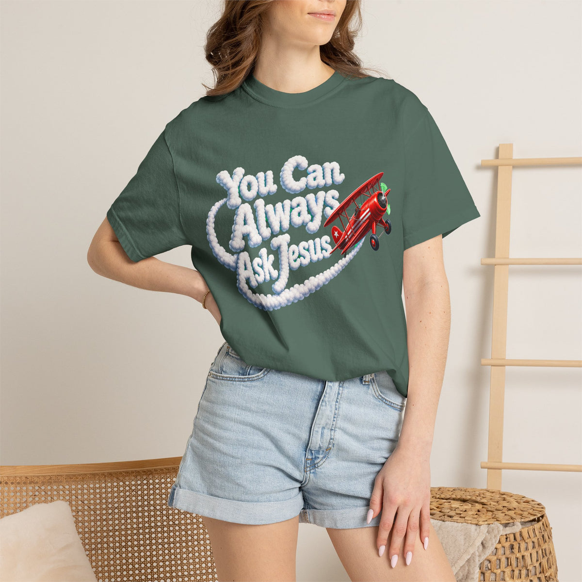 You Can Always Ask Jesus T-Shirt — Retro Biplane Skywriting Christian Tee - Maxx7Designs