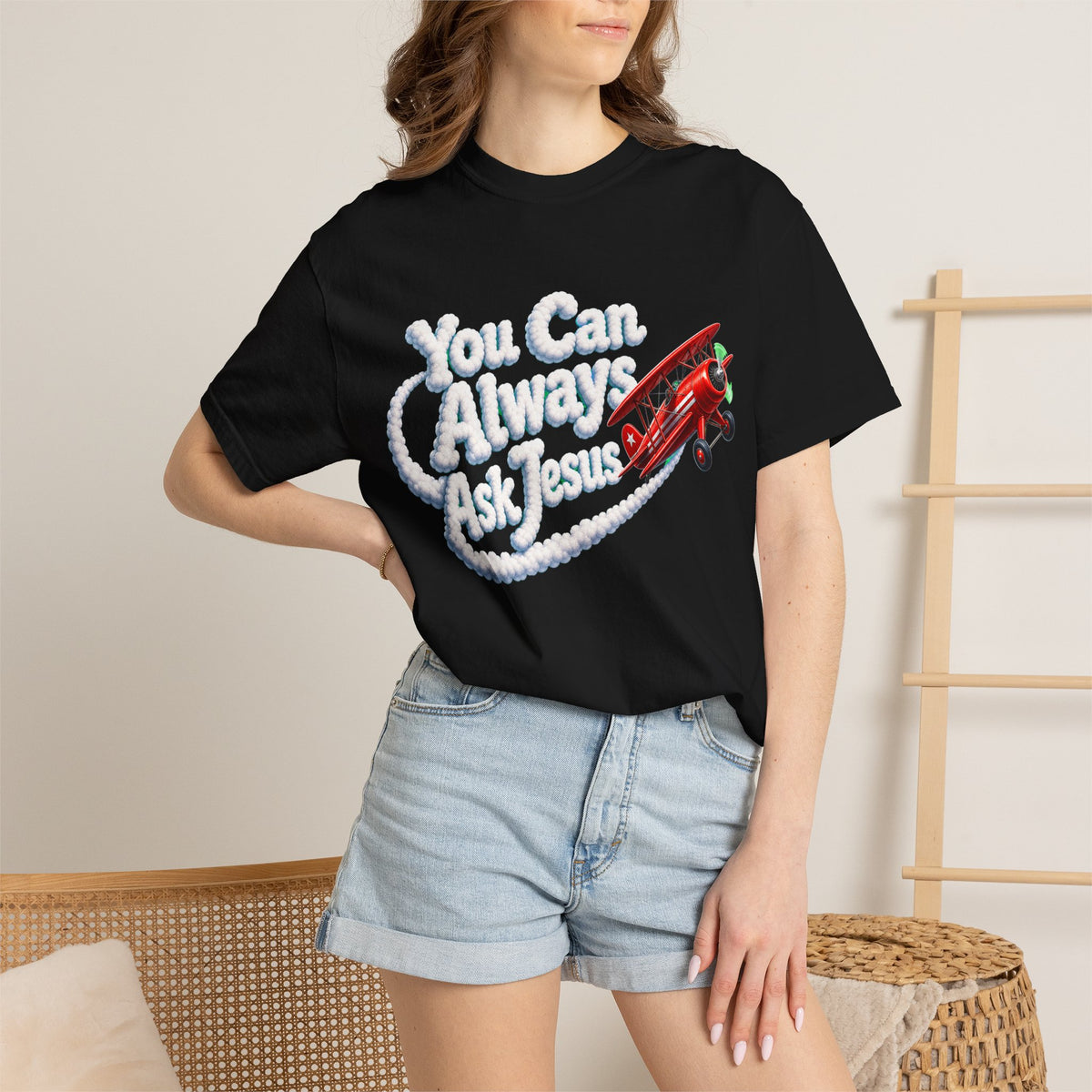 You Can Always Ask Jesus T-Shirt — Retro Biplane Skywriting Christian Tee - Maxx7Designs