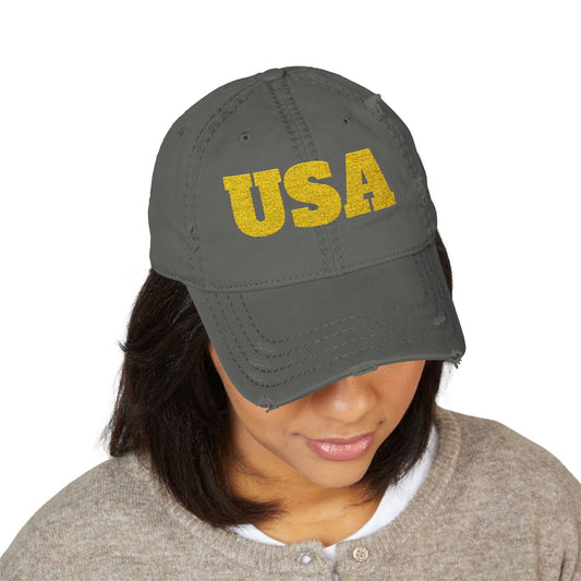 USA embroidered dad hat | distressed trucker cap