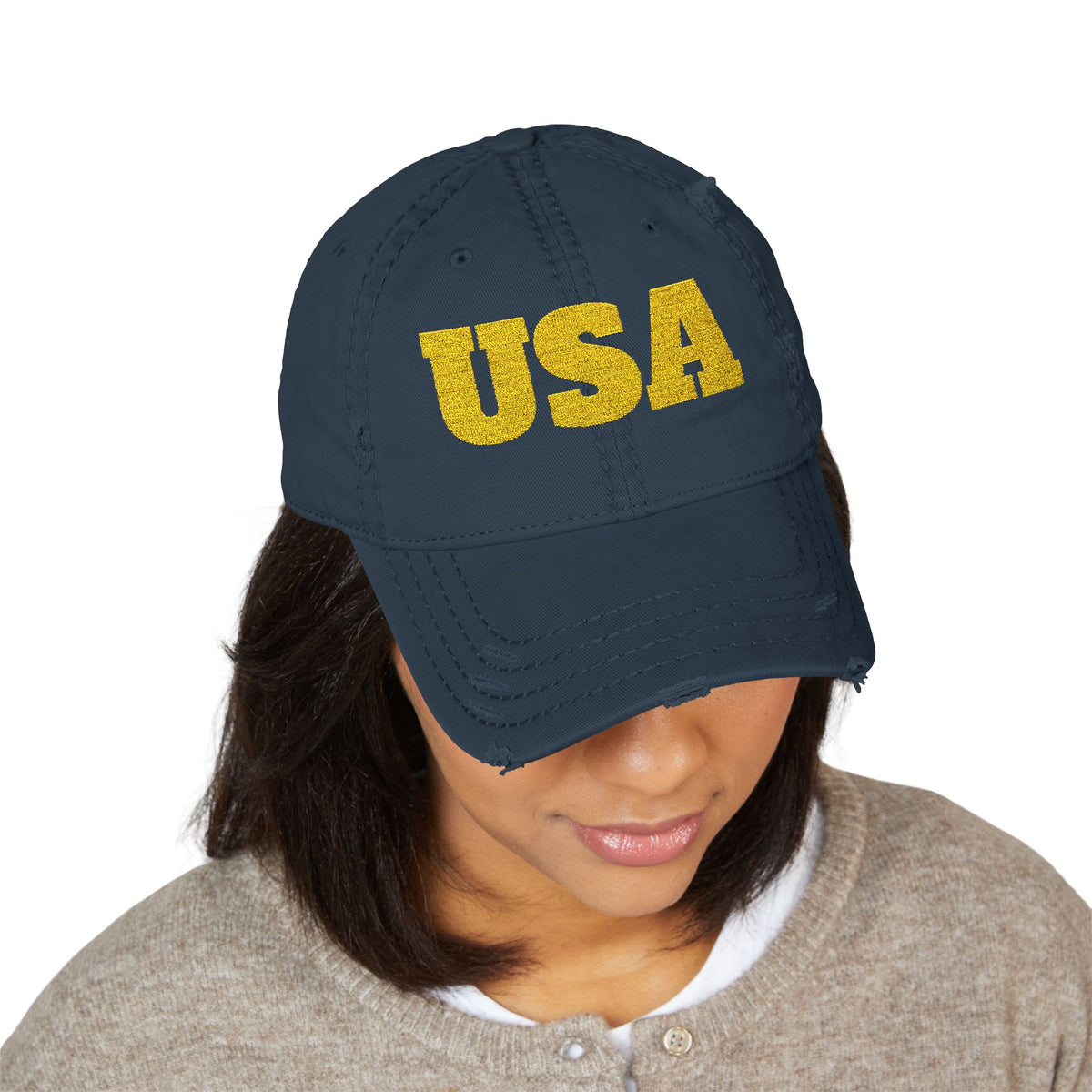USA embroidered dad hat | distressed trucker cap