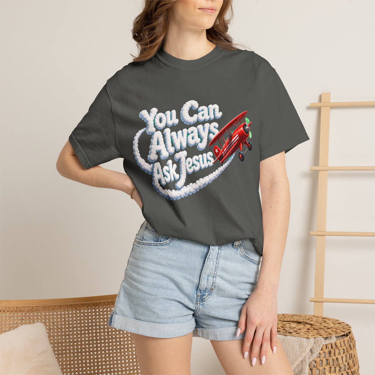 You Can Always Ask Jesus T-Shirt — Retro Biplane Skywriting Christian Tee - Maxx7Designs