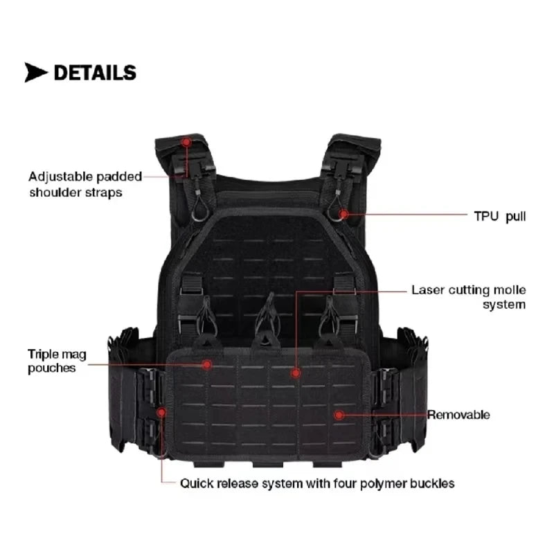 YAKEDA Tactical Vest 6094 Fast detachable light laser cut outdoor hunting black gear carry vest of high quality - Maxx7Designs