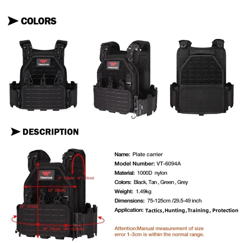 YAKEDA Tactical Vest 6094 Fast detachable light laser cut outdoor hunting black gear carry vest of high quality 1000D nylon - Maxx7Designs