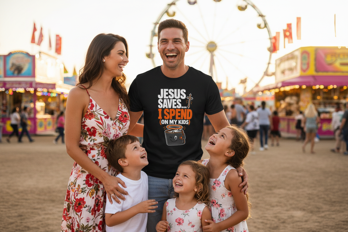 Jesus Saves I Spend - Family Fair Scene